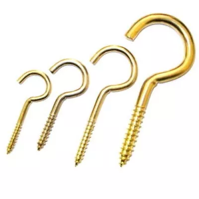 Screw In Cup Hooks Brass Plated Hook Hanging Wall Heavy Duty Garden Shed Hang UK • £42.29