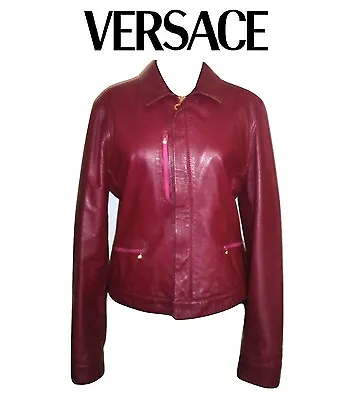 VERSACE ~ REAL Leather Burgundy Color Jacket ~ Size: M   * AUTHENTIC • $199.99
