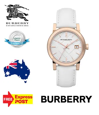 New Burberry 'the City' Bu9108 Rose Gold/silver/white Leather Check Womens Watch • $329.99