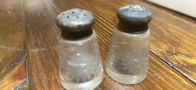 Small Vintage Cut Glass Salt & Pepper Shakers With Sterling Silver Tops • $5.50