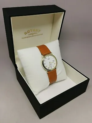 Vtg 1990s Rotary 9ct Solid Gold Mm Date Sub Second Quartz Gents Watch Boxed • £325