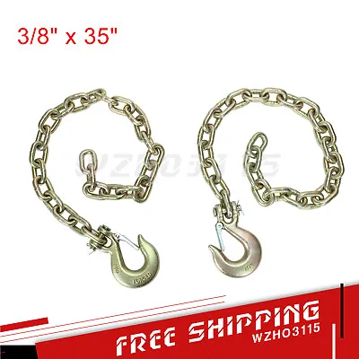 (2) 3/8  X 35  Grade 70 Trailer Safety Chains W/ Forged Hook & Safety Clip NEW • $35.88