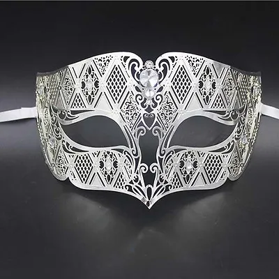 Silver Men's Smoking Venetian Metal Filigree Masquerade Mask Masked Ball Party • $28.87