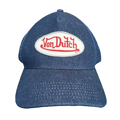 Von Dutch USA Blue Denim Patch Logo Mesh Back Trucker Snapback Hat Cap • $43.62