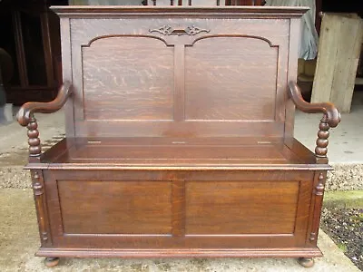 Victorian Oak Panelled Box Settle  • £995