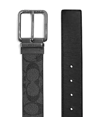 New COACH Men's Harness Signature Belt Black/Gunmetal Buckle Cut To Size 38mm • $89.99