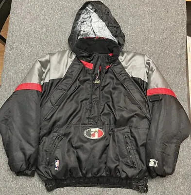 VTG 90s NBA Starter Pullover 1/2 Zip Hooded Jacket Coat Large Miami Heat Rare • $99.99