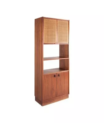 Founders Style Mid Century Walnut And Cane Display Shelf • $1695