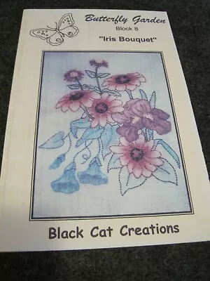 Iris Bouquet QUILT Block 8 BUTTERFLY GARDEN By Black Cat Creations Vintage • $8