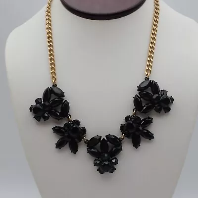 J Crew Black Marquise Rhinestone Gold Tone Flower Cluster 18  Adj Necklace • $24.95