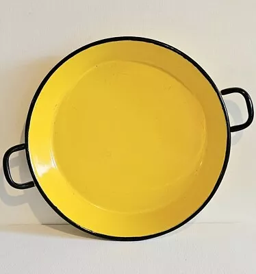 Vintage Huta Silesia Enamelware Handled Shallow Pan Made In Poland Yellow Polish • $39