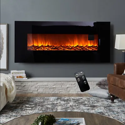 £169.95 • Buy 50 Inch Wall Mounted Electric Fireplace Dimmable LED Log Fire Flame Remote Timer