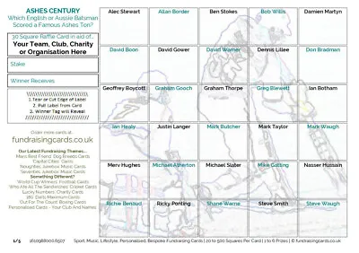 Cricket Fundraising Cards Ashes Century 10 Pack A5 Scratch Raffle Ticket Draw • £4.32