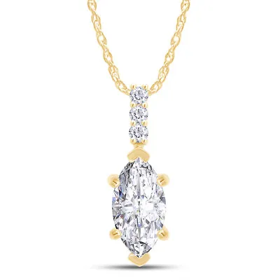 1.75ct Created Moissanite Marquise Solitaire Pendant Necklace 10K Yellow Gold • $319.43