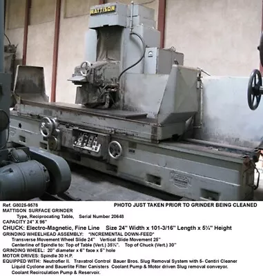 24  X 96  Vert. X 25  Height. Mattison Horiz. Surface Grinder Incremental Dwn Fd • $24000