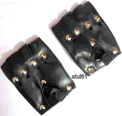 £3.49 • Buy Black Fingerless Studded Faux Leather Biker Punk Cycling Driving Gloves New