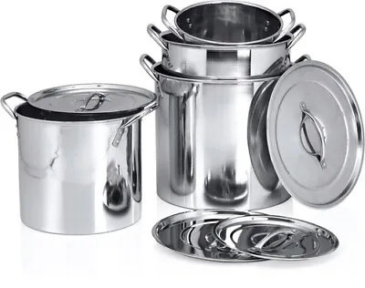 £29.97 • Buy 3 Pc Stainless Steel Large Catering Cooking Stock Pot Pans With Handles & Lids