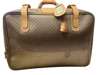 Gucci Micro GG Travel Bag Trunk Luggage PVC Leather Beige Vintage Italy • $499