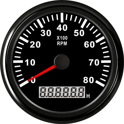 85mm Black Tachometer With Hour Meter 8000RPM For Auto Marine Diesel Gas 12V/24V • $56