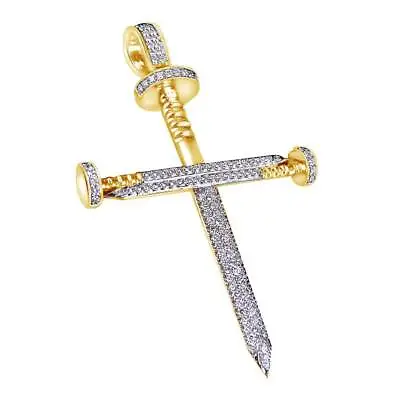 Men's 10K Yellow Gold Plated Simulated  Nail Cross Charm Pendant 3.2 Ct 3.0  • $844.71