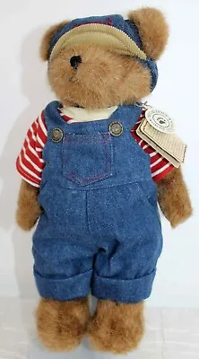 Boyds Bears Jointed Plush Macys Denim Overalls Red/White Striped Shirt Hat 12   • $20