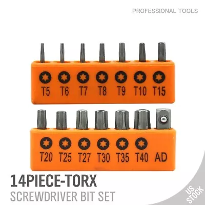 14PC Torx Hex Bit Set Security Tamper Proof Torq Star Resistant S2 Steel T5 -T40 • $5.95