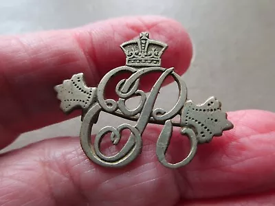 Antique Vintage Silver Tone Queen Elizabeth Er Crown Insignia Brooch Pin Old Uk • £21.99