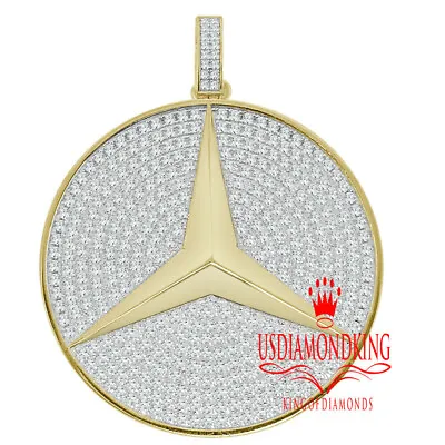 3D Big 2.25'' Real Yellow Gold Sterling Silver Mercedes Medallion Pendant Charm • $299.99