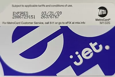 JET- NYC MetroCard-Expired Mint Condition • $2.49