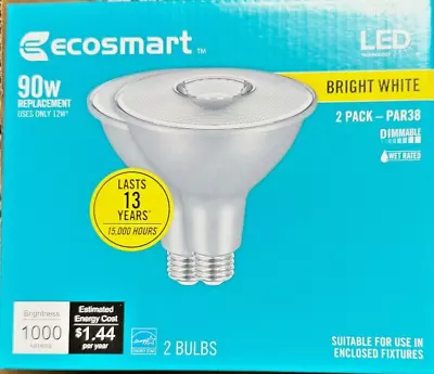 4 Packs (8 Bulbs) X EcoSmart 90 Watt PAR38 Dimmable Flood Light Bulb 3000K • $46.58