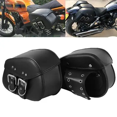 Motorcycle PU Leather Saddle Bags For Yamaha V-Star XVS 250 650 950 1100 1300 • $59.25