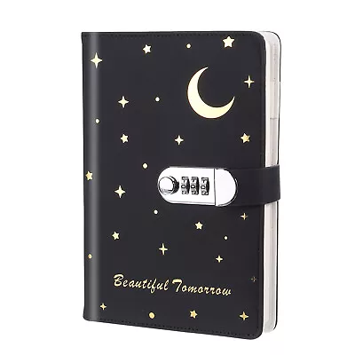 A5 Diary With Lock Journal With Lock Cute Journaling Leather Stars Moon Black • $36.91