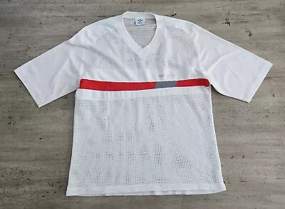 Vintage 80's Adidas Mesh Tennis Shirt Sz M Single Stitch Sports T-shirt V Neck • $39.99