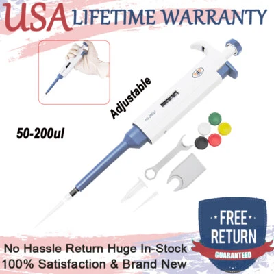 $25.99 • Buy 50-200ul Micro Transfer Pipettor Single Channel Adjustable Pipette Liquid Lab