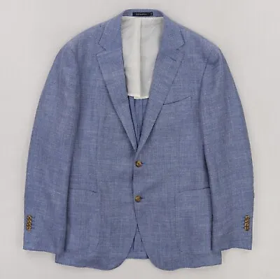 Suitsupply Havana Patch Sport Coat 44R Blue Herringbone E Thomas Wool Silk Linen • $144.99
