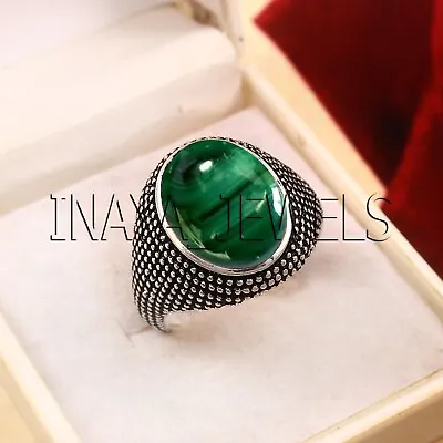 Natural Malachite Mens Ring Solid 925 Sterling Silver Jewellery Handmade Rings • $39.99