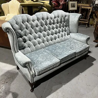Vintage Queen Anne Chesterfield 3 Seater Sofa Fabric Upholstery • £449.99