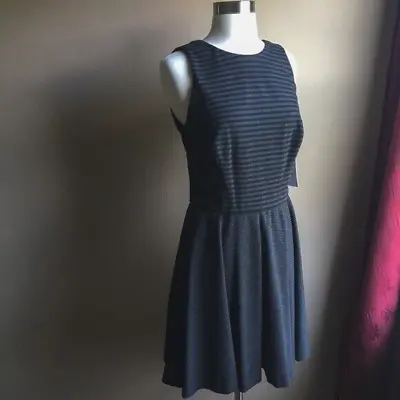 NWT Nicole Miller Black Charcoal Striped Fit Flare Ponte Dress Womens Sz M $345 • $35