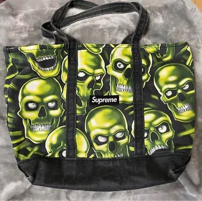 SUPREME Tote Bag/canvas/GRN/total Pattern/18ss/Skull Pile Denim Tote • $162.24