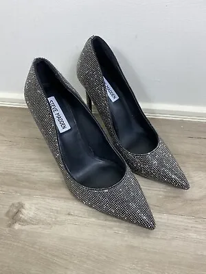 Steve Madden Size 8 / 38 Shoes Black Disco Ball Crystal Heals Glitter Metallic • $50