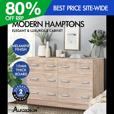 ALFORDSON 6 Chest Of Drawers Hamptons Dresser Storage Cabinet Tallboy Wood • $189.95
