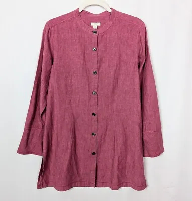 J Jill M Linen Blend Long Tunic Mandarin Collar Button Down Top Shirt Lagenlook • $39.99