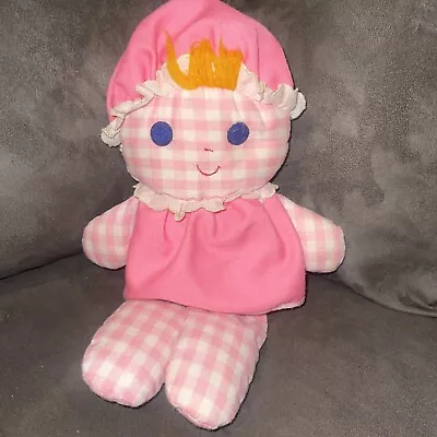 Vintage 1975 Fisher Price 12  Lolly Dolly Pink Gingham Doll Rattle • $16.99