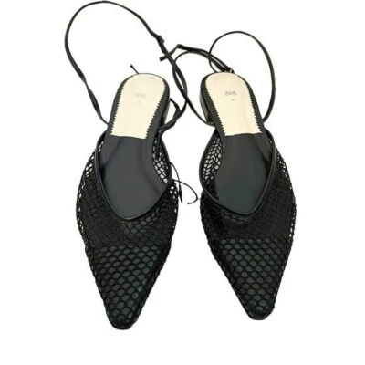 $58 • Buy Zara Women’s Flat Mesh Elegant Ankle Strap Sandals Black Size 6.5 RARE