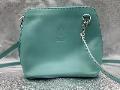 Vera Pelle Italian Crossbody Leather Purse Robin’s Egg Blue Made In Italy • $29