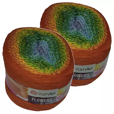 2 X 250g YarnArt Flowers Yarn Cake ~ Cotton / Acrylic ~ Knitting Crochet Crafts • £19.95