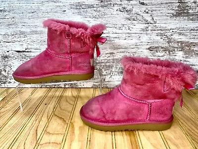 Ugg Bailey Bow Winter Shearling Lined Boots Pink 101739T Girls Youth Size 12 • $28.95