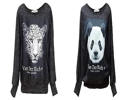 Ladies Panda Leopard Print Loose Fit Jumper Sweater Size M/L • £9.85