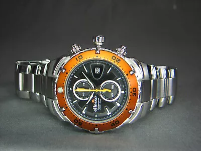Ellesse 200m Pro Diver Watch 44mm Chronograph - Black & Orange Steel Bracelet • $236.27