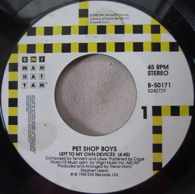 Pet Shop Boys ‎– Left To My Own Devices Vinyl 45rpm 1988 Very Good Condition • $4.49